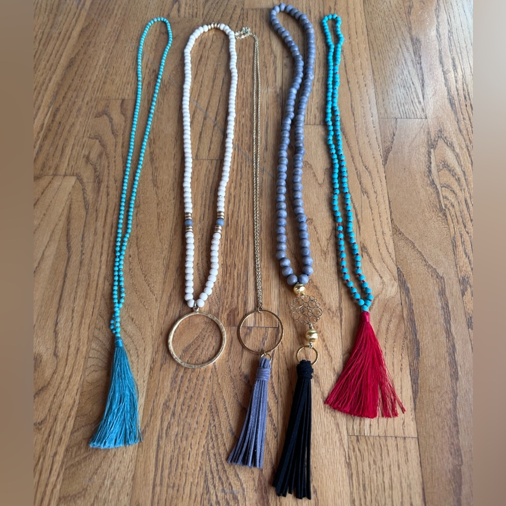 Bundle of beaded tassel necklaces